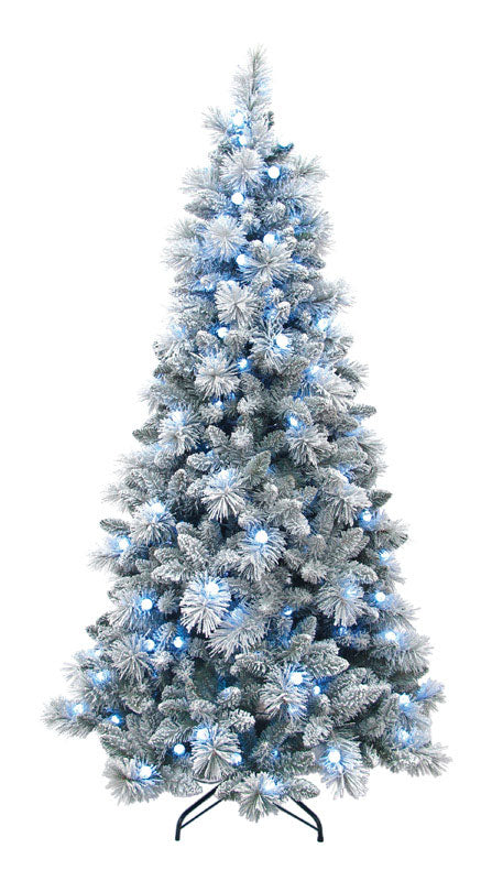 Flocked Tree Ww Led 7'