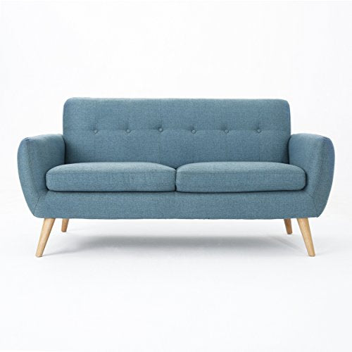 Christopher Knight Home Josephine Mid-Century Modern Petite Fabric Sofa, Blue / Natural Finish