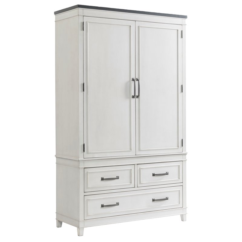 Del Mar 3 Drawer Armoire White with Gray Top
