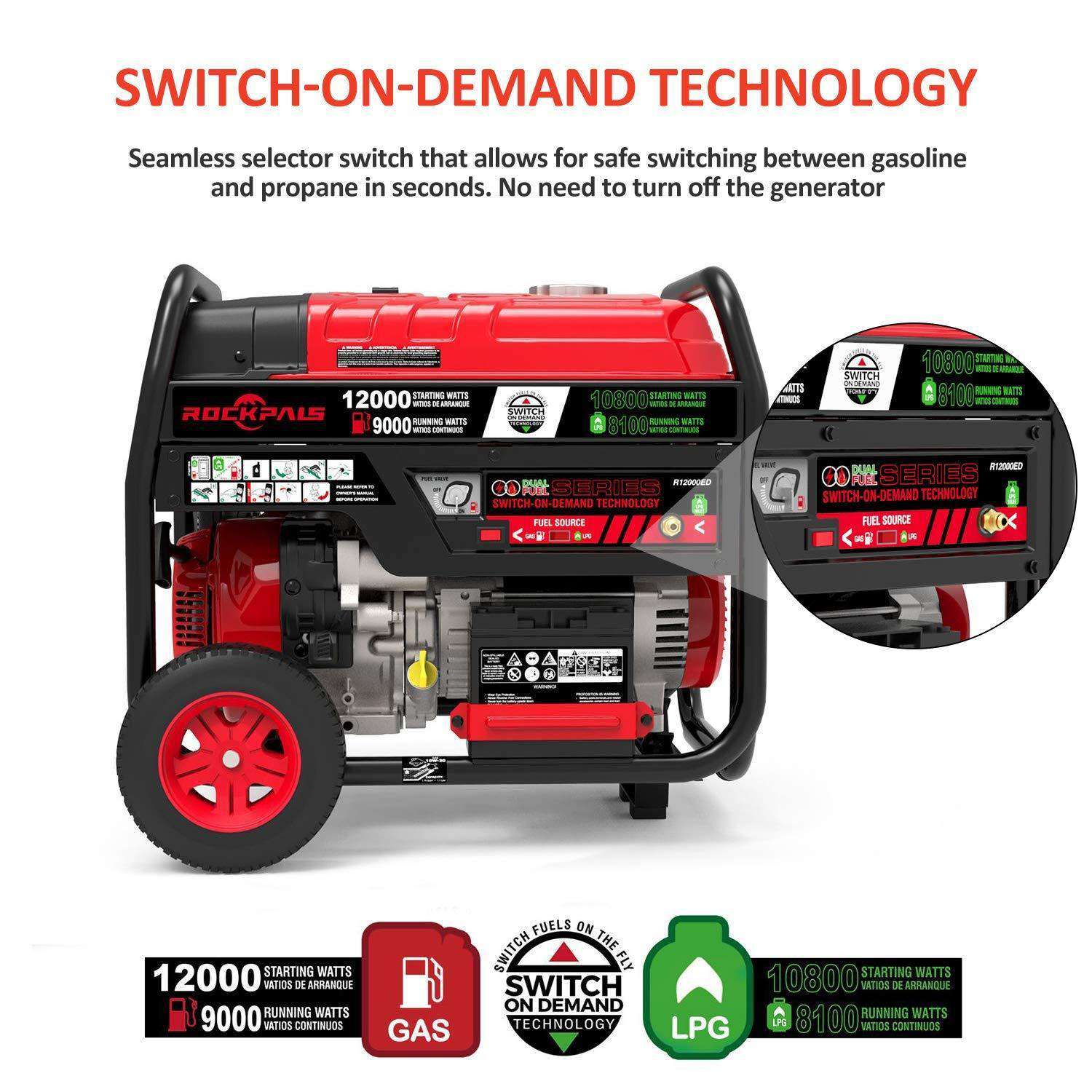 Rockpals RP12000ED 9000W/12000W Electric Start Dual Fuel Portable Generator New