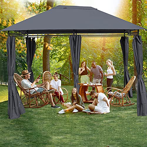 10x13 Pergola Gazebo Outdoor Canopy with Shade Curtains, Double Vent Canopy &Patio Canopy for Garden (Gray, 10 x 13 ft)