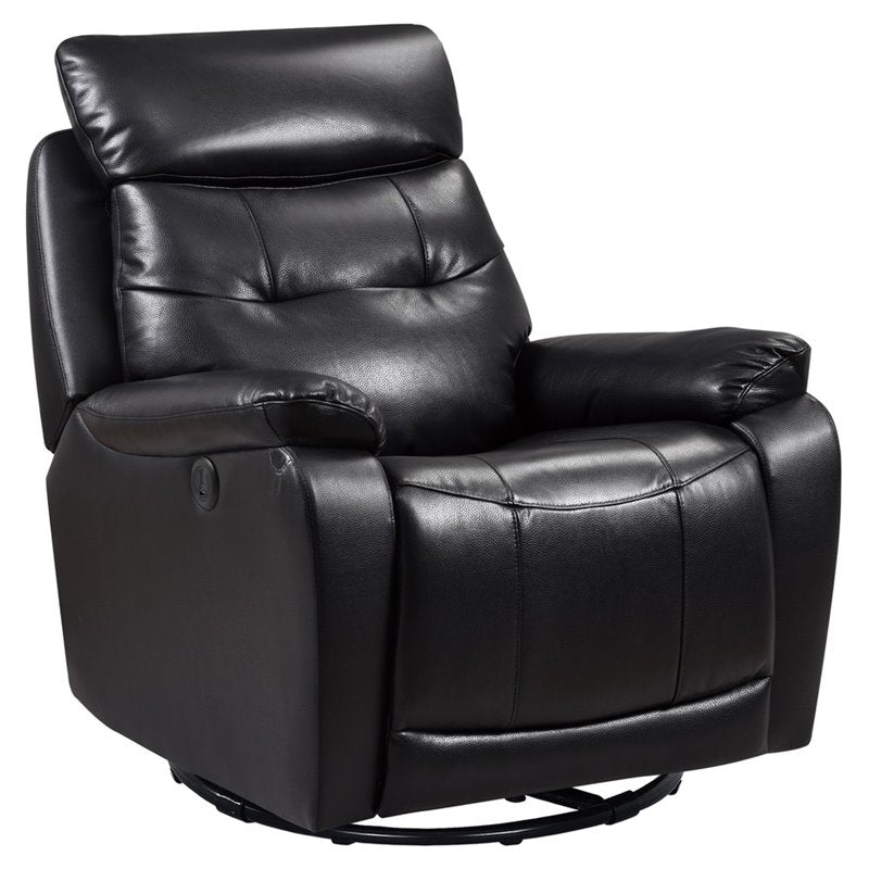 Leather Glider and Swivel Power Recliner with USB port in Black