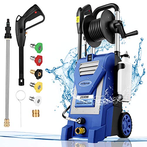 Pressure Washer mrliance 3800PSI Electric Pressure Washer 2000W Power Washer 3.0 GPM High Power Washer Surface Cleaner Machine with Hose Reel & Detergent Tank & 5 Nozzles (Blue)