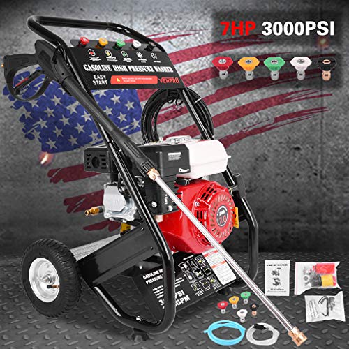 Rpvati Gas Pressure Washer,3300 PSI Petrol Heavy Duty Power Washer,215CC Gasline Power Washer,7.0HP Engine,5 Adjustable Nozzles,26 FT Hose,2L Fuel Tank,for Cars Fences Garden - US Spot (Red)