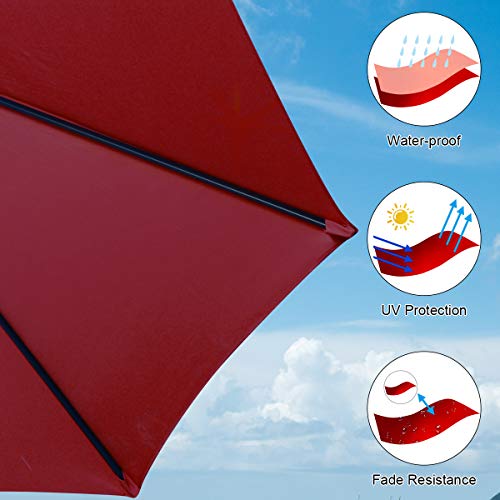 Tangkula 15 Ft Patio Double Sided Umbrella with Base, Outdoor Extra Large Market Umbrella with Crank Handle, Outdoor Twin Table Umbrella Base Included, Umbrella with Crank and Base (Wine)