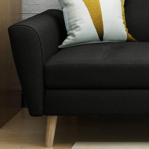 Christopher Knight Home Treston Mid-Century Fabric Sofa, Black / Natural