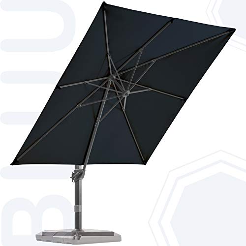 BLUU Sequoia Aluminum 9x9 FT Square Patio Umbrella Cantilever Offset Outdoor Umbrella Market Umbrellas with 360° Rotation Device and Unlimited Tilting System & Cross Base (Navy Blue)