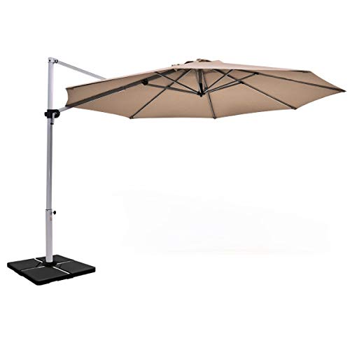 Tangkula 11ft Patio Cantilever Umbrella, 360 Degree Rotation Outdoor Offset Umbrella with Heavy-Duty Aluminum Pole, Cross Base & Crank Handle, Market Hanging Umbrella