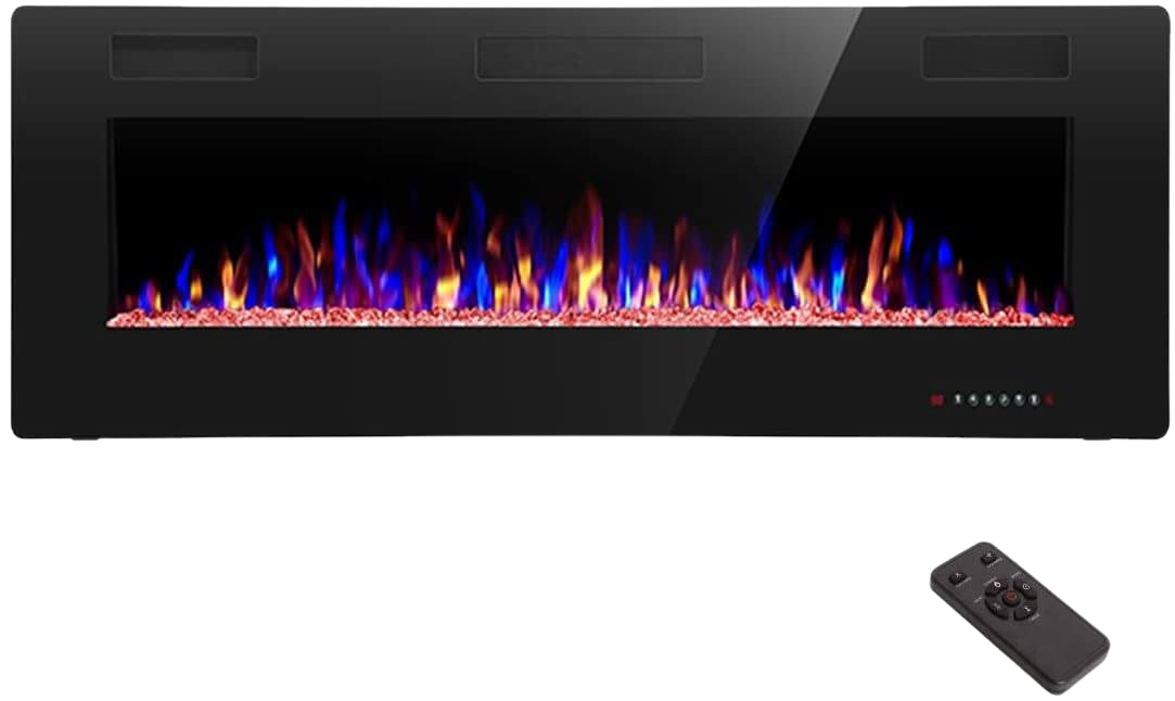 RW Flame 850C 750W-1500W 50 Inch Recessed and Wall Mounted Electric Fireplace With Remote Control Black New
