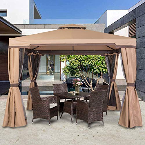 Skiway 10'x 10' Outdoor Gazebo Canopy Patio Tent Shelter with Double Square Tops and Mosquito Netting (Beige)