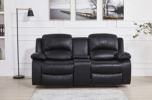 Betsy Furniture Bonded Leather Reclining Sofa Loveseat Glider Chair in Multiple Colors, 8018 (Black, Loveseat)