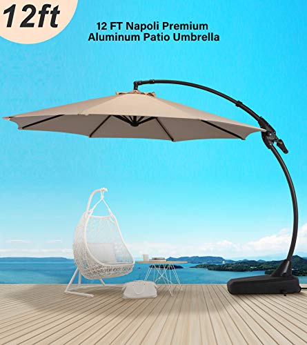 Aoboco Grand Patio Umbrella Napoli Advanced Curvy Aluminum Offset Umbrella, Patio Cantilever Umbrella with Base