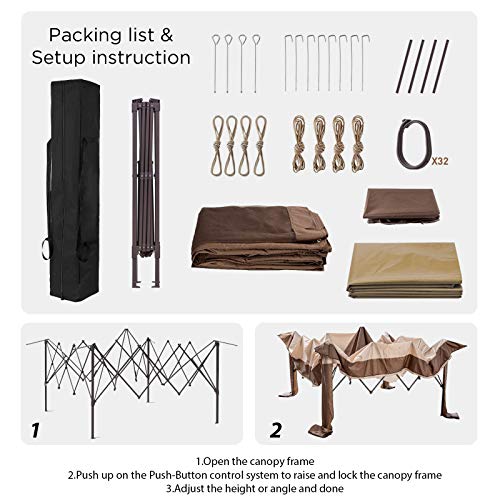 INWAVE Pop up Gazebo 11x11ft Backyard Gazebo Brown Outdoor Canopy Gazebo with Netting for Backyard, Outdoor, Patio and Lawn