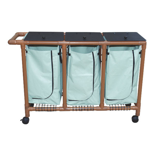 MJM Wood Tone Triple Bag Laundry Hamper