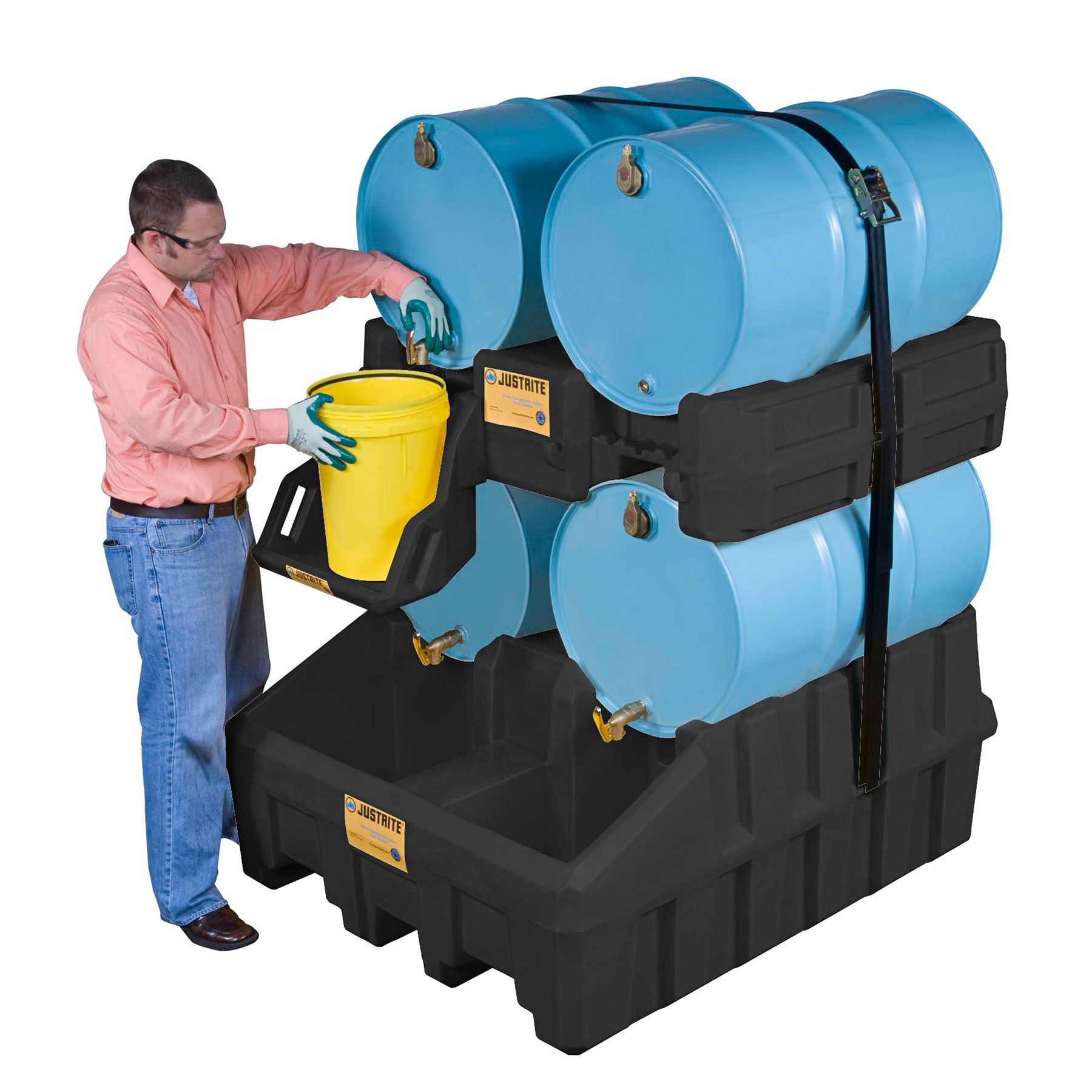 Justrite EcoPolyBlend™ Drum Management Dispensing Shelf Mounts to Stack Module, Recycled Polyethylene