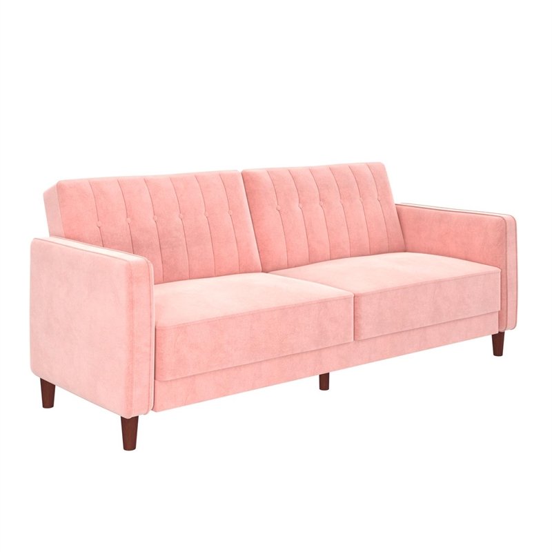 Ivana Tufted Transitional Futon in Pink Velvet