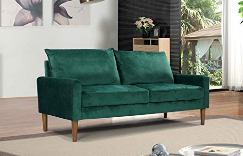 Container Furniture Direct Petit Mid Century Velvet Upholstered Living Room, Sofa & Loveseat Set, Lush Green