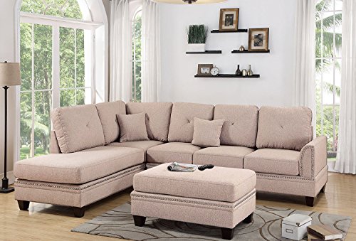 Poundex Bobkona Anondale Sectional With Ottoman, Coffee