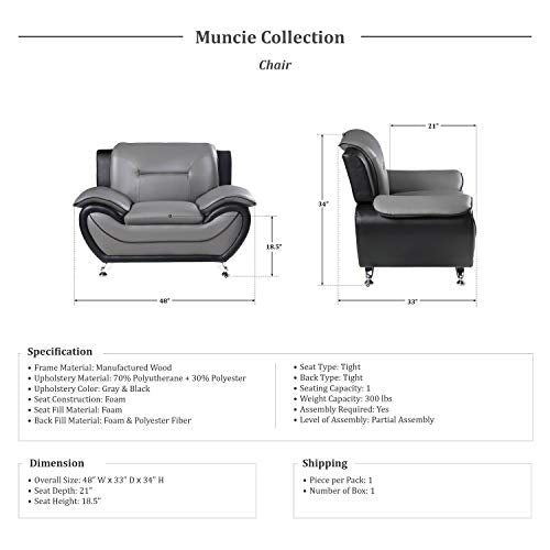 Lexicon Muncie 3-Piece Living Room Sofa Set, Gray/Black