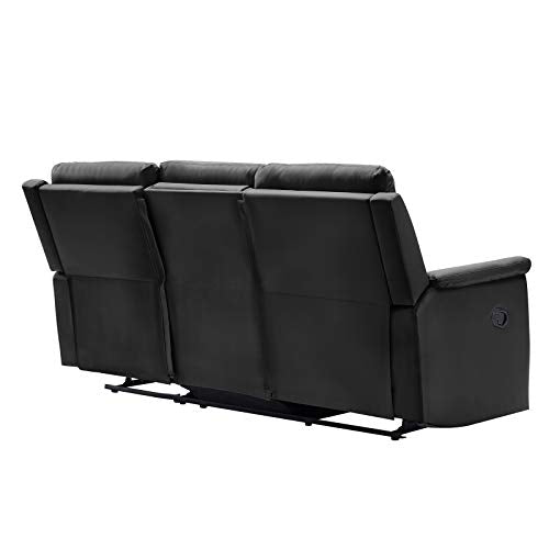 Pannow Double Recliner Loveseat with Console Slate, Double Reclining Sofa with Cup Holder, 3-Seater with Flipped Middle BACKREST Black PU, Theater Seating Furniture Sofa Bed, Black PU