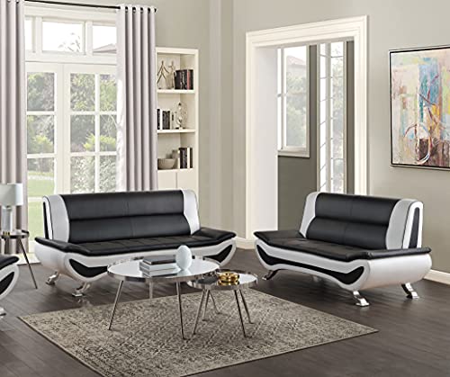 Lexicon Arques Two Tone Faux Leather 2-Piece Living Room Sofa Set, Black and White