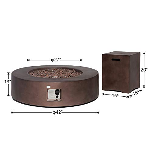 COSIEST 2-Piece Outdoor Propane Firepit Table Set w Tank Table, 42-inch Dark Fire Table (50,000 BTU) w Bronze Round Base,16 inches Tank Cozy Side Table 20lb for Garden,Pool,Backyard