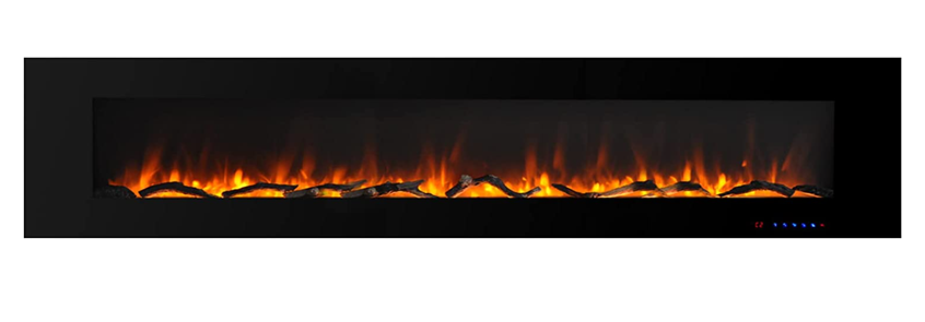 Valuxhome WM84 84 in. 750/1500W Wall Mounted Log and Crystals Fireplace with Remote Black New