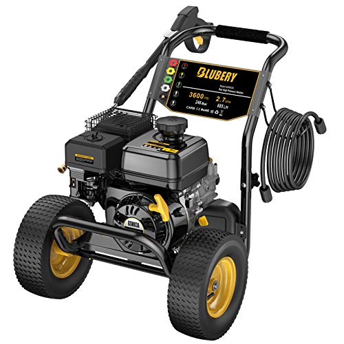 BLUBERY 3600 PSI Gas Pressure Washer, 2.7 GPM Heavy Duty Power Washer, 50Ft High Pressure Hose&Soap Tank, 5 Adjustable Nozzles, CARB Compliant