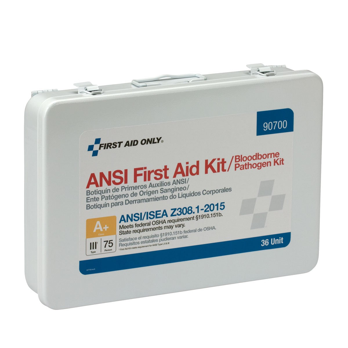 First Aid Only 75 Person 36 Unit First Aid Kit, ANSI A+ Compliant with BBP (Bloodborne Pathogen) Pack, Weatherproof Steel Case, Type III (2 per order)