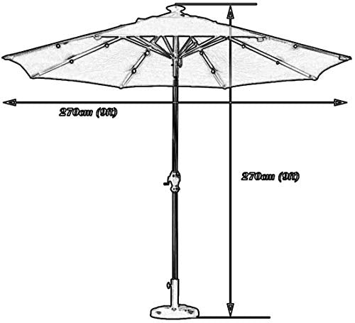 DXYSS Outdoor Garden Parasol 2.7m(9ft) Solar Lighted Patio Umbrella with Tilted Aluminum Crank/Parasol Base from Sunshine to Starlight for Fishing/Garden/Café
