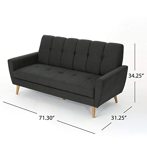 Christopher Knight Home Treston Mid-Century Fabric Sofa, Black / Natural