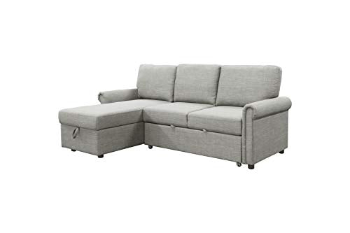 Abbyson Living Fabric Upholstered Chaise and Storage Sofa Bed Sectional, Heather Grey