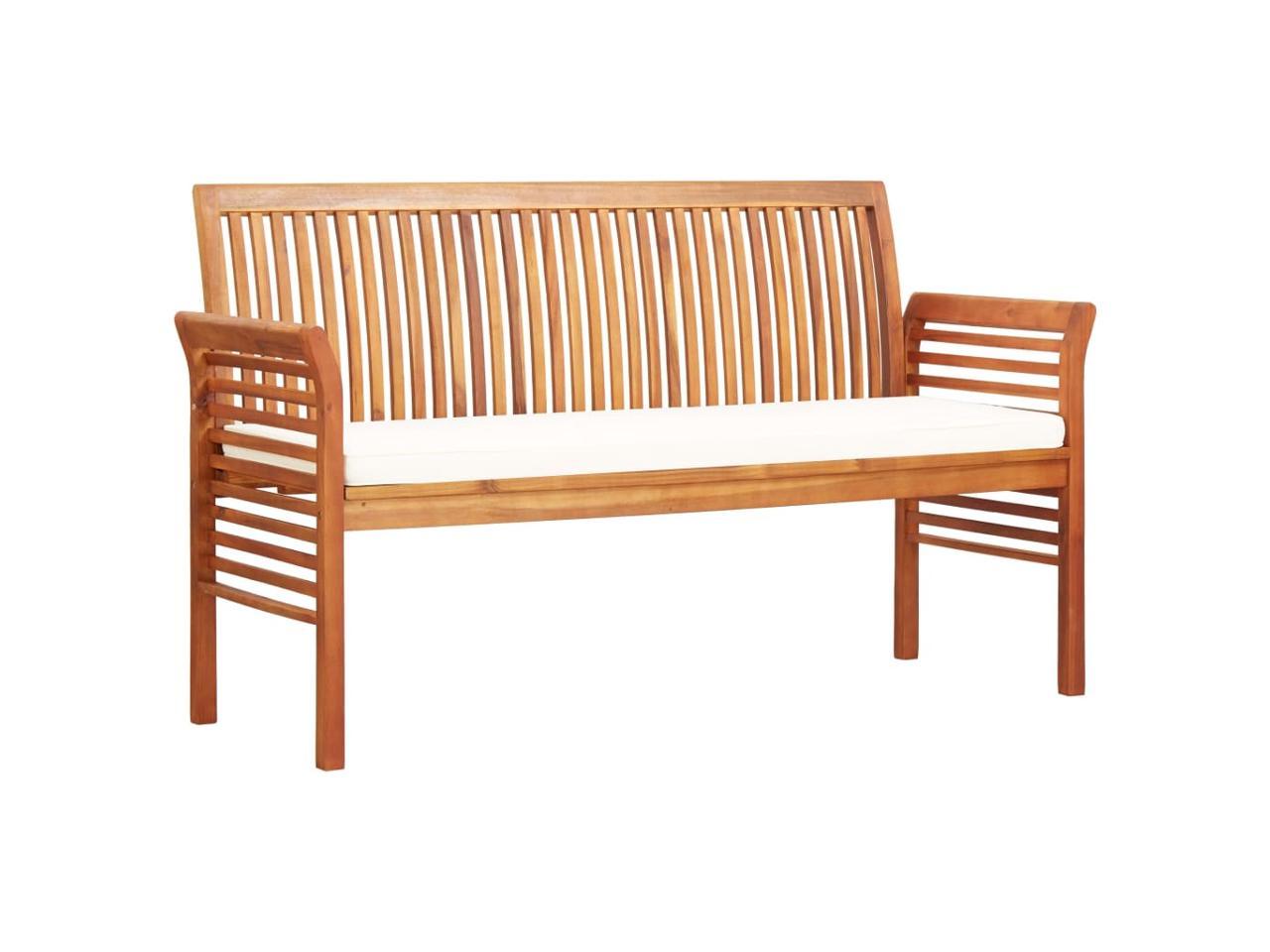 vidaXL Solid Acacia Wood 3-Seater Garden Bench with Cushion 59