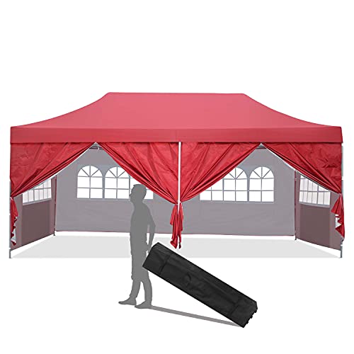 Diophros Outdoor Popup Canopy Tent, Waterproof Patio Tent 10x20 with 6 SideWalls Heavy Duty Outdoor Rooftop Tent Portable Gazebo Wedding BBQ for Catering Garden Beach Camping