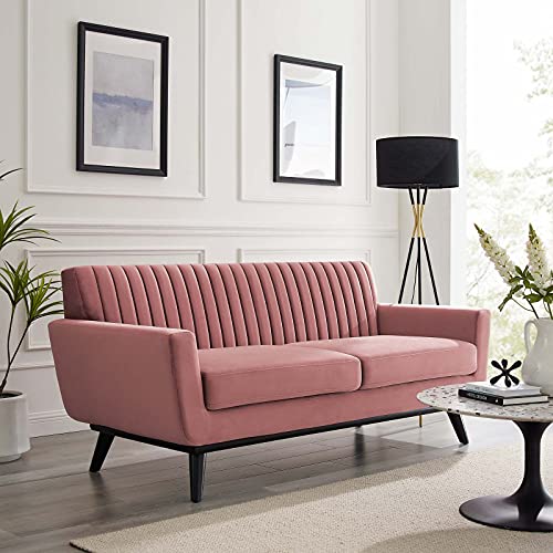 Engage Channel Tufted Performance Velvet Loveseat in Dusty Rose