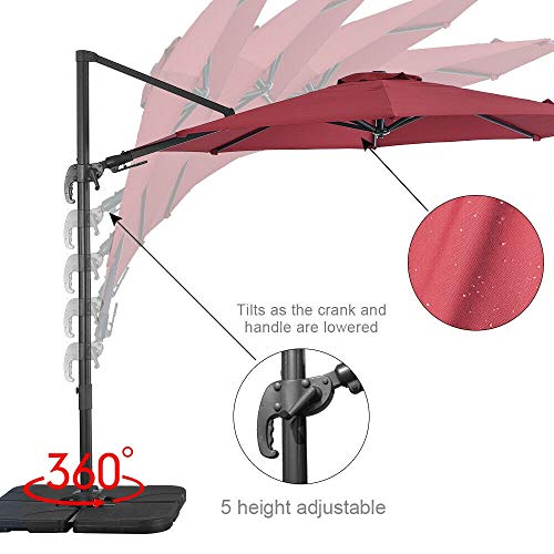 9/10 ft Patio Offset Hang Umbrella Beach Tilt Rotation Garden Outdoor Sun Shade (Color : Beige, Size : Round)