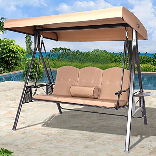 Saclmd 3-Seat Deluxe Outdoor Patio Porch Swing with Weather Resistant Steel Frame, Adjustable Tilt Canopy, Cushions and Pillow Included, Beige (Beige)