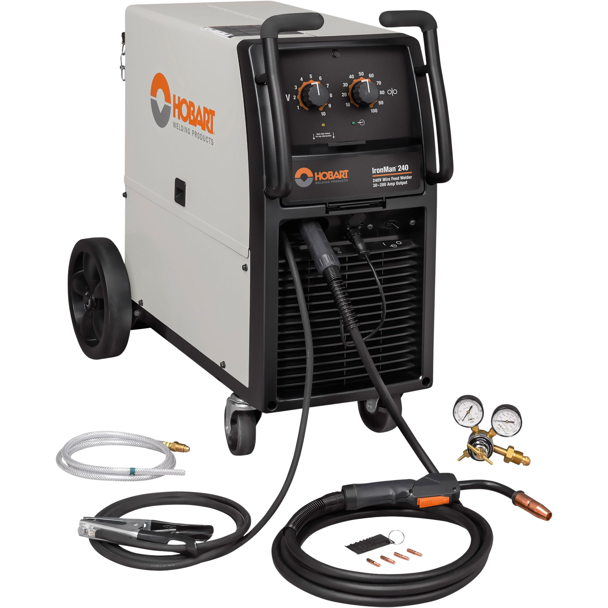 Hobart 500574 Ironman 240 MIG Welder with Wheel Kit and Cylinder Rack New