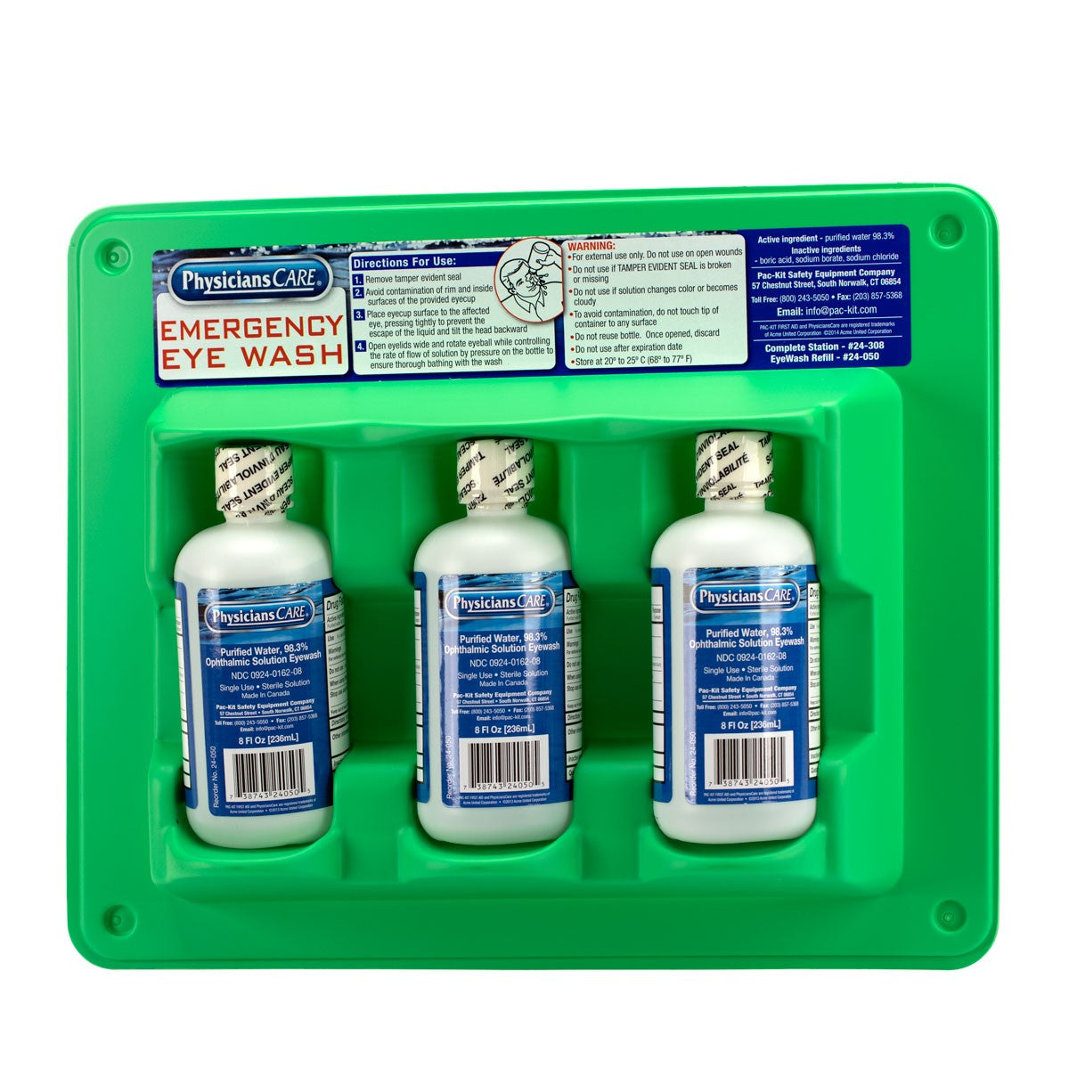 First Aid Only Eyewash Station, 8 oz. - Triple Screw Cap Bottles (6 per order)