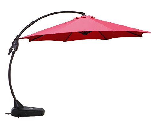 Grand Patio Deluxe NAPOLI 12 FT Curvy Aluminum Offset Umbrella, Patio Cantilever Umbrella with Base, Red