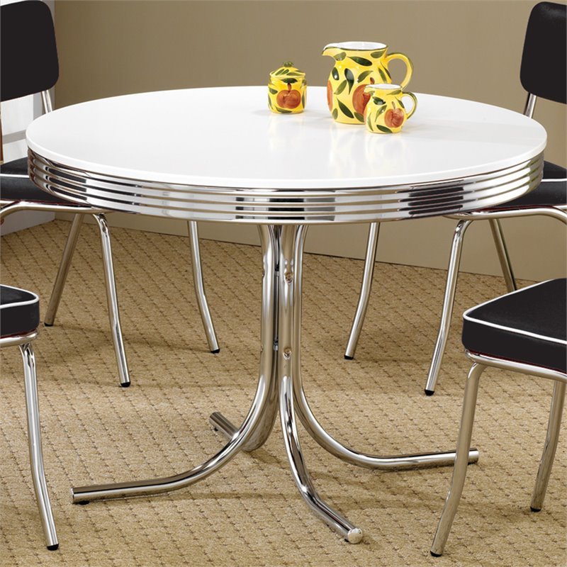 Round Dining Table in White and Chrome