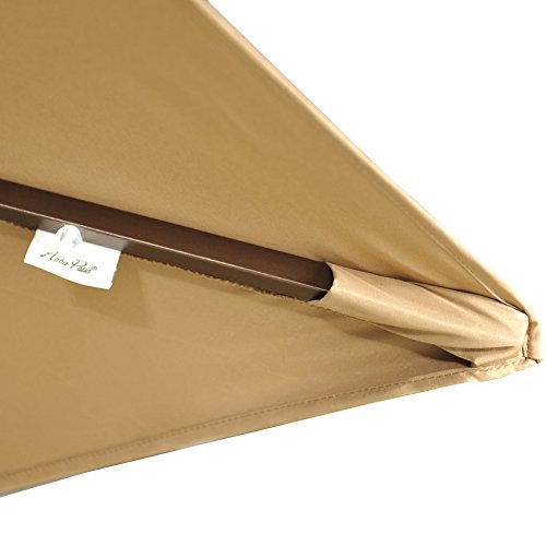 Abba Patio 9 by 7 Feet Rectangular Patio Umbrella with Solar Powered 32 LED Lights with Tilt and Crank, Brown