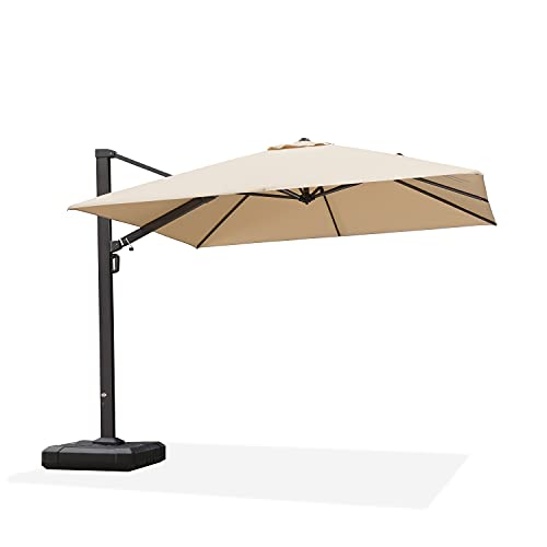 PURPLE LEAF 10 FT Square Patio Umbrella Large Outdoor Aluminum Umbrella Offset Umbrella with 360-degree Rotation Cantilever Umbrella for Garden Deck Backyard Pool, Beige