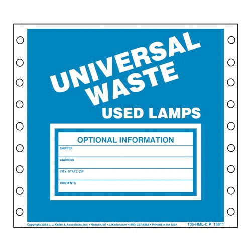 JJ Keller Universal Waste: Used Lamps Labels (Pack of 500)