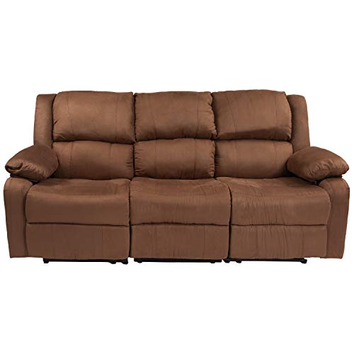 EMMA + OLIVER Chocolate Brown Microfiber Sofa with Two Built-in Recliners