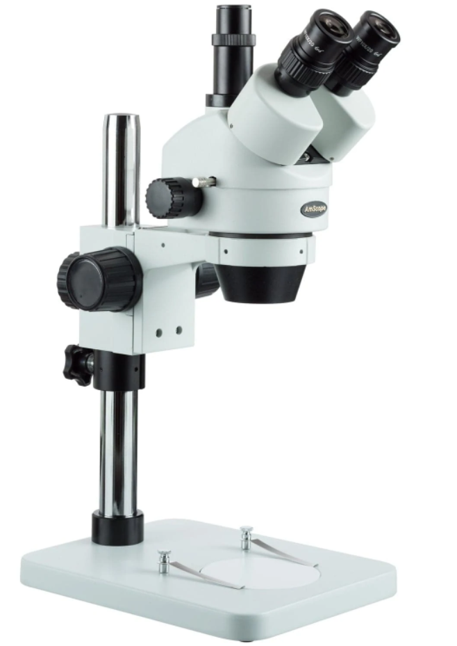 Amscope SM-1TS-V203 7X - 45X Zoom Trinocular Stereo Microscope with Table Pillar Stand New