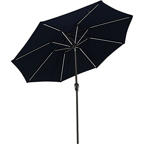 Sunnydaze Sunbrella Patio Umbrella with Solar Lights - 9 Foot Tilting Outdoor Market Umbrella for Pool, Deck, Garden, Porch, or Yard - LED Light Bars and Sunbrella Material - Navy Blue