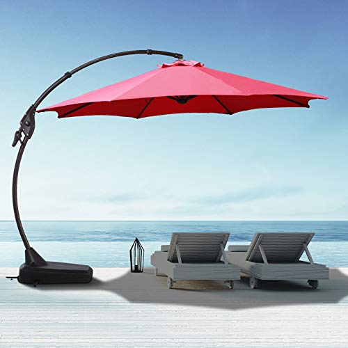 12 FT Cantilever Patio Umbrella Goognice Large Outdoor Heavy Duty Offset Hanging Umbrella with Base Aluminum Alloy Pole for Swimming Pool, Garden, Porch, Deck, Lawn, Backyard and Restaurant