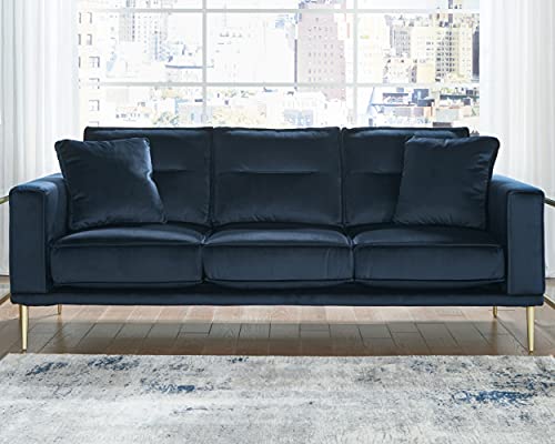 Signature Design by Ashley Macleary Modern Velvet Sofa with Gold Metal Legs, Navy Blue