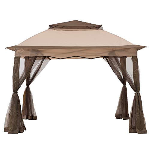 Sunjoy A109000100 Mason 11x11 ft. 2-Tone Pop Up Portable Steel Gazebo, Tan and Brown
